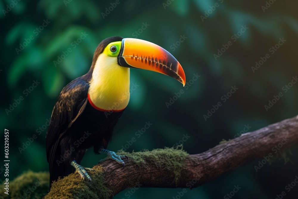Obraz premium Portrait toucan bird on the forest AI Generative