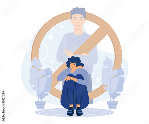 Sexual behavior concept, Sexual harassment,  abuse and assault, insecure contact, labor relationship, flat vector modern illustration