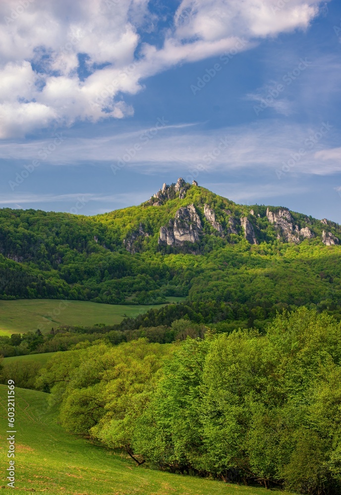 Fototapeta premium Beautiful Sulov rocks with forests around during the summer in national nature reserve Sulov rocks in Slovakia