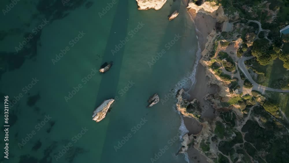 Top down view of Praia dos Três Irmãos in the Portuguese Algarve.