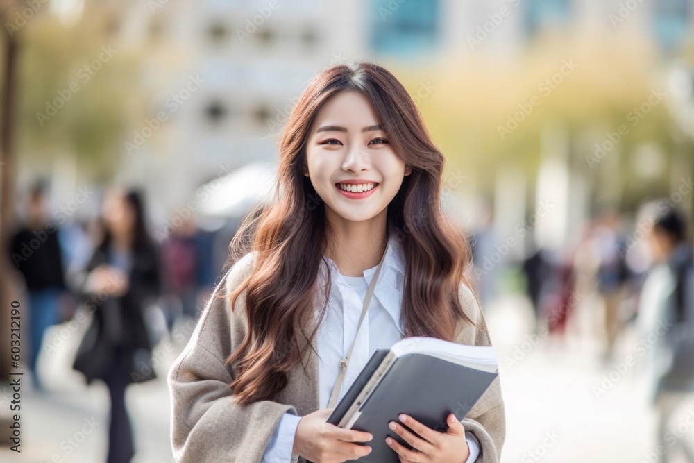 Portrait a beautiful asian student with book AI Generative Portrait a beautiful asian student with book AI Generative