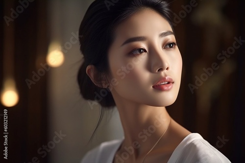 Portrait a beautiful asian woman with light exposure AI Generate