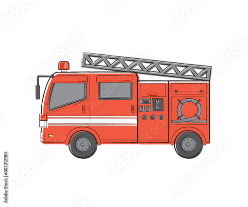 働く車　消防車　手描きタッチベクターイラスト
