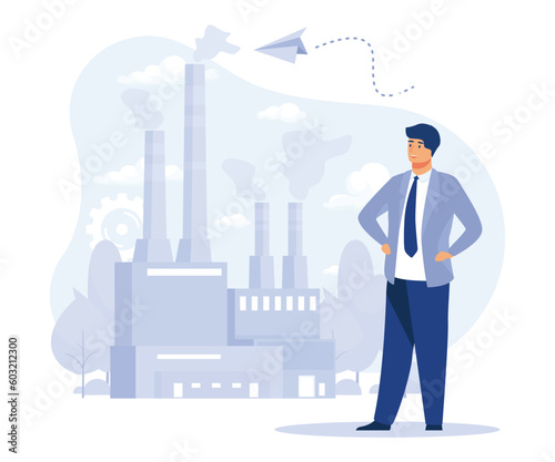 Environment protection measures, atmosphere purification, reduction of gas emissions, flat vector modern illustration