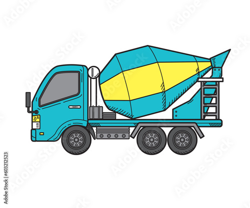 働く車　コンクリートミキサー車　ベクターイラスト