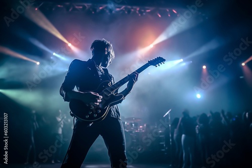 Man playing guitar on the stage AI Generative