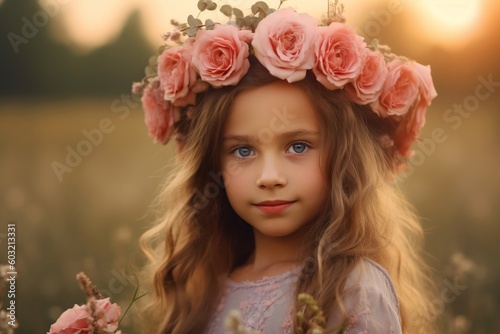 Portrait a beautiful girl with flowers AI Generative