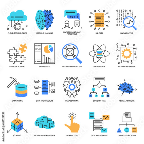 Artificial neural network icon set