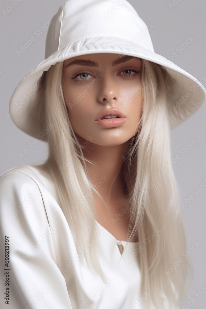 Portrait a beautiful woman wearing hat AI Generative Portrait a beautiful woman wearing hat AI Generative