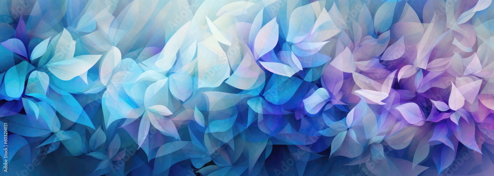 Blue, light blue and purple, Hydrangea flowers, digital impressionist style. Hand-edited generative AI.