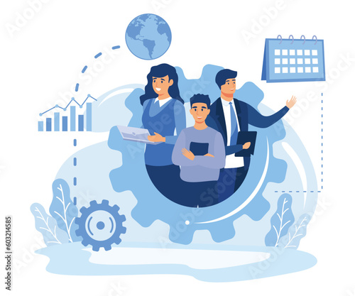 Employee performance abstract concept vector illustration set.  discipline, leadership role, legal liability, action and decision flat vector modern illustration 