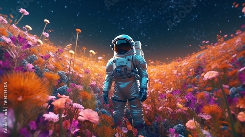 Digital art astronaut standing with flower AI Generative