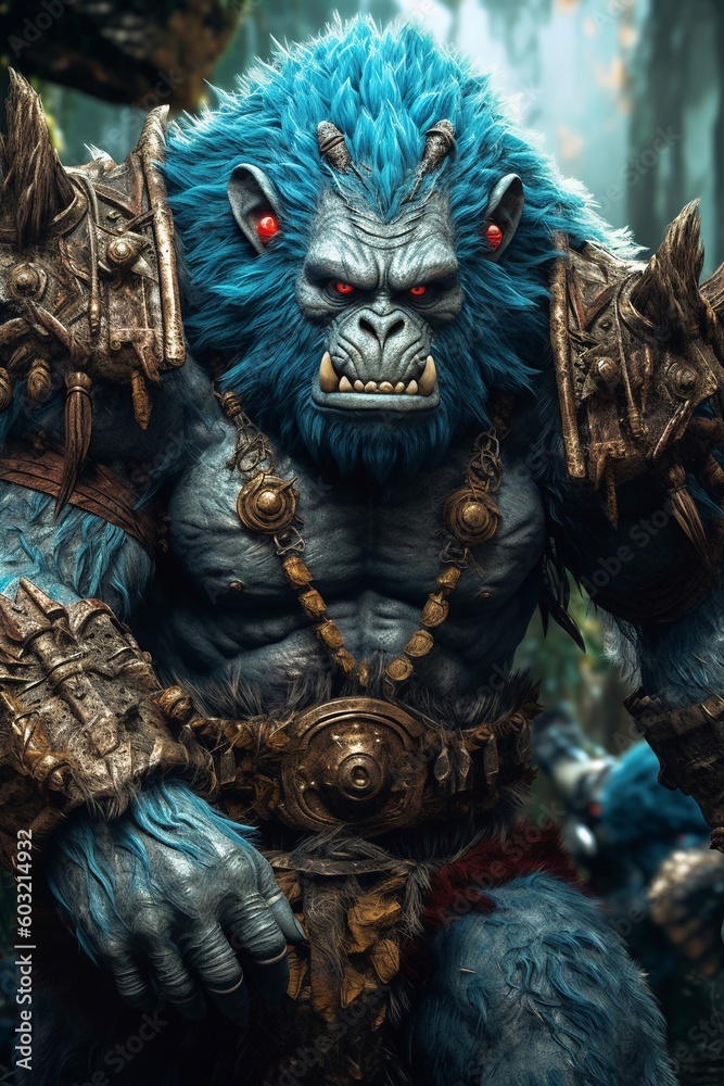 Obraz premium Digital art monkey warrior with armor AI Generative
