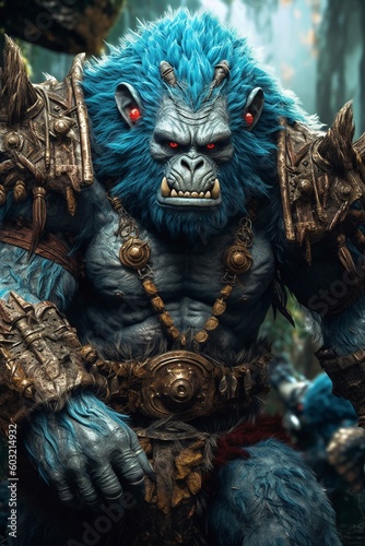 Digital art monkey warrior with armor AI Generative