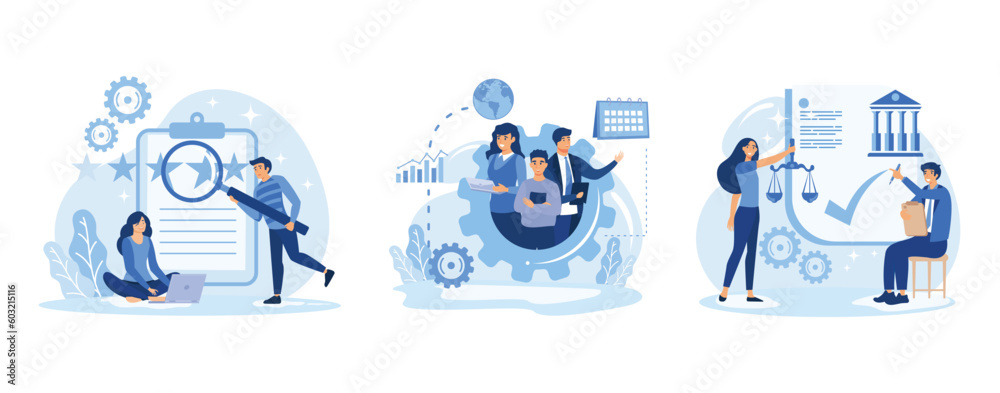 Fototapeta premium Employee performance abstract concept vector illustration set. leadership role, legal liability, action and decision flat vector modern illustration