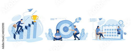 Setting big goal abstract concept vector illustration set. Business ambition, focus on success, self-organization ability, flat vector modern illustration 