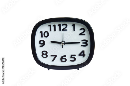 black and white clock isolated whtie background.