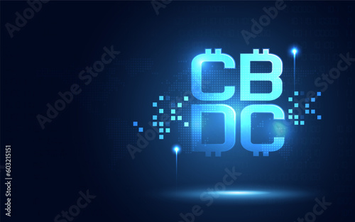 Futuristic Central Bank Digital Currency CBDC text digital transformation abstract technology background. E-money cryptocurrency and new digital currency concept. Vector illustration