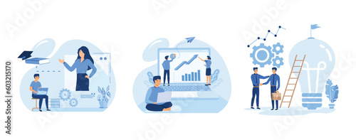 Successful career path abstract concept vector illustration set. Career development, professional development of teachers, online language school, flat vector modern illustration