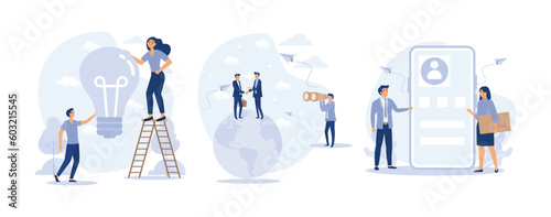 Creating Business Idea. International Business. Discussing user Interface Design. business concept set flat vector modern illustration