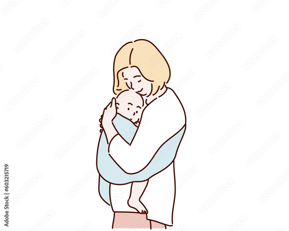 Mother and Baby kissing and hugging. Happy Family. Hand drawn style vector design illustrations. Mother and Baby kissing and hugging. Happy Family. Hand drawn style vector design illustrations.
