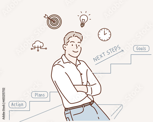 New Year Plans. Next Steps. Hand drawn style vector design illustrations.