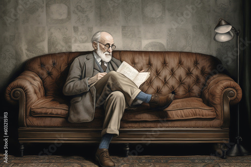 freud reflecting on his psychoanalyst's couch - generative ai