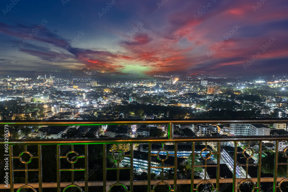 Fototapeta premium Panoramic aerial view of phuket town at nights illuminated with the night lights Phuket thailand 