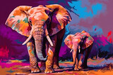 Herd of Elephants in Africa walking through the grass. Neural network AI generated art Generative AI
