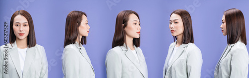Fotografía Photo of different views of the same young Asian businesswoman.