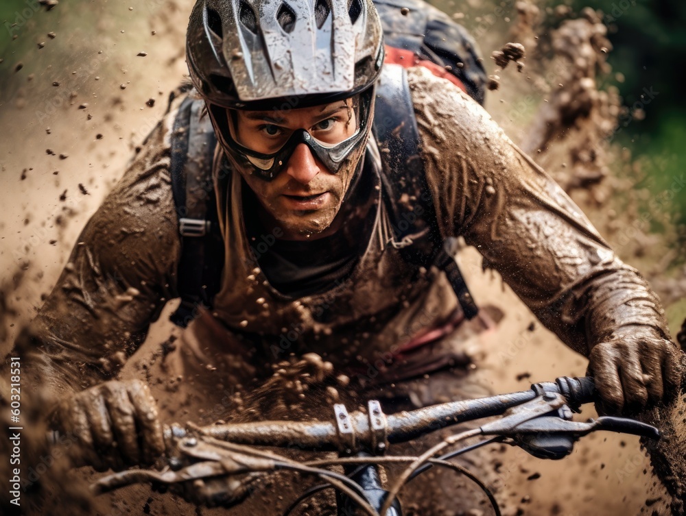 Portrait a cyclist full of mud AI Generative Portrait a cyclist full of mud AI Generative