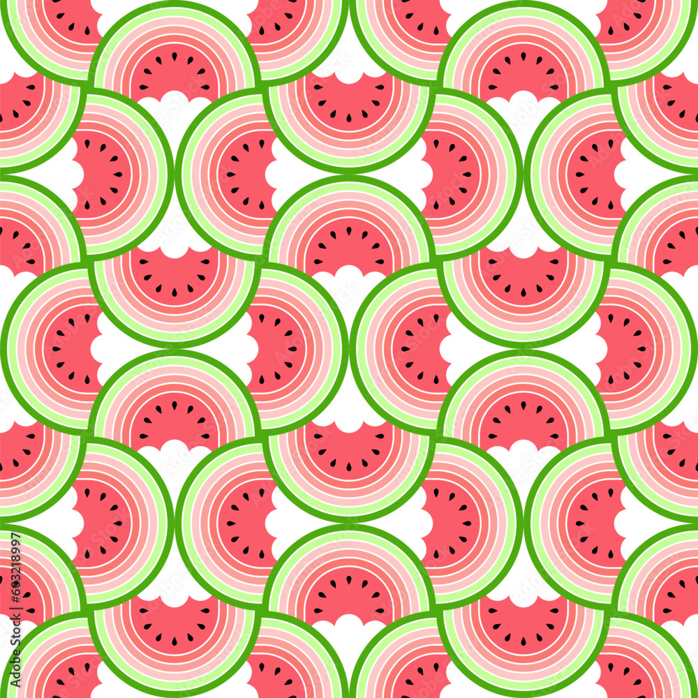Vetor de Seamless pattern with half cut and bitten watermelons. Vector ...