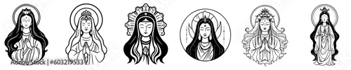 Vector icon set of Guanyin bodhisattva Asian deity