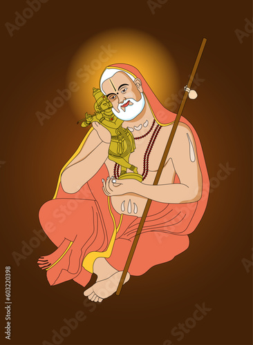 Hindu Madhva saint Shri Raghavendra  teertha holding Krishna Idol