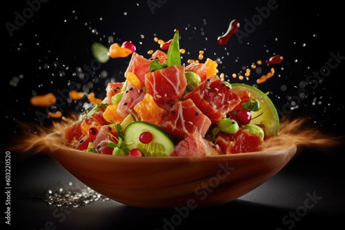 Fruits salad with vegetables on the bowl AI Generative