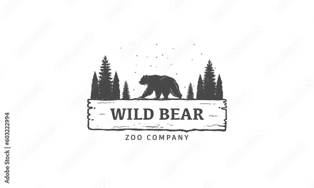 wild Bear logo design vector premium, emblem logo vintage illustration