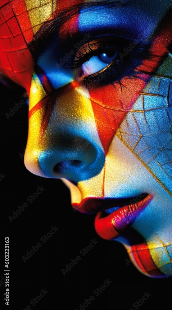 drop dead eye catching closeup face portrait woman painted