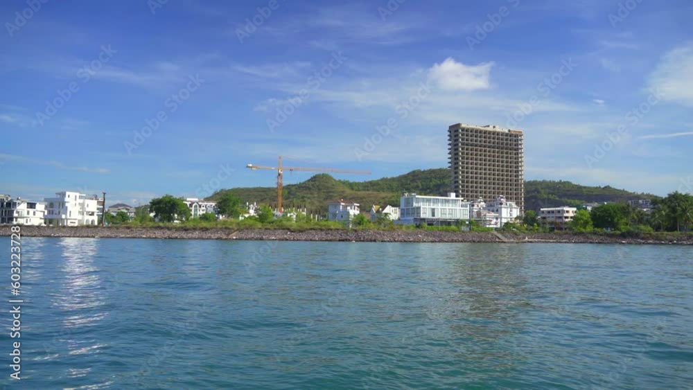 The southern part of Nha Trang from the sea. Slow motion video. The South China Sea. Not far from Nha Trang in Vietnam. The southern part of Nha Trang from the sea. Slow motion video. The South China Sea. Not far from Nha Trang in Vietnam.