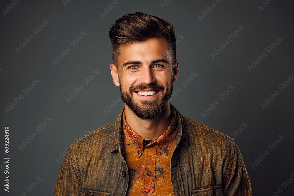 Obraz premium Portrait a cool man smiling confident ai generate