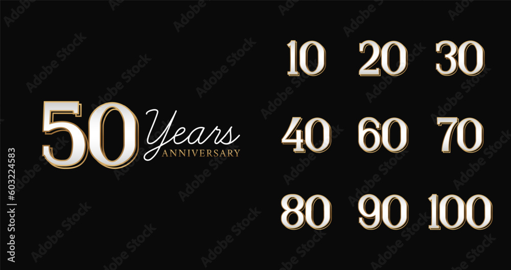 Set of anniversary logo with elegant style. Luxury birthday number for happy moment, invitation or greeting card Set of anniversary logo with elegant style. Luxury birthday number for happy moment, invitation or greeting card