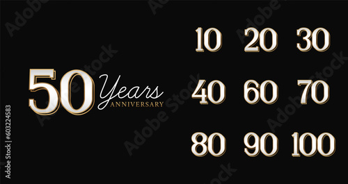 Set of anniversary logo with elegant style. Luxury birthday number for happy moment, invitation or greeting card