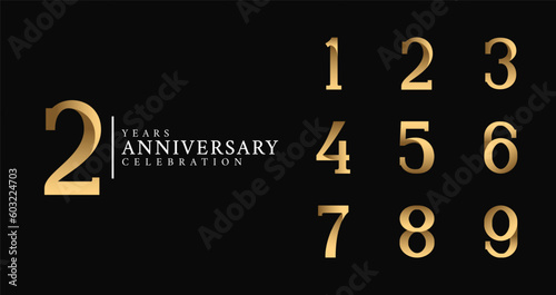 Set of anniversary logo with luxury style. Birthday number for happy moment, invitation or greeting card
