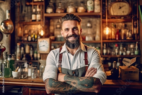 Portrait a bartender at bar counter ai generate