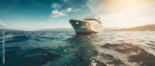 A luxurious yacht sailing on a calm sea under a sunny sky. Generative AI