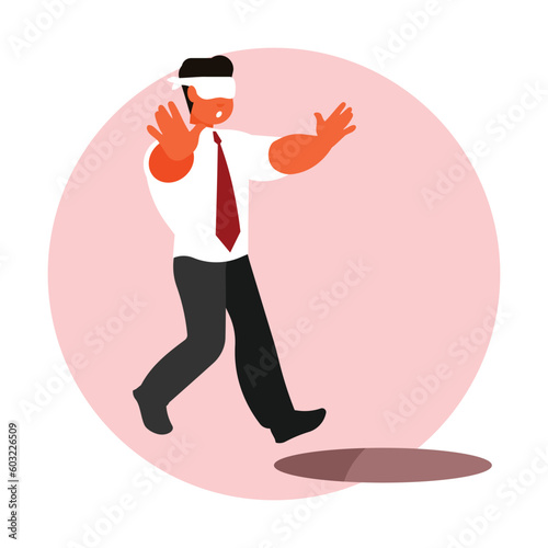 Businessman in virtual reality glasses. Vector illustration in flat style.