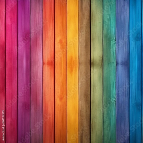 Colorful Wooden Planks Rainbow Background. Generative AI