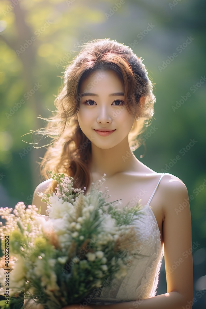 Portrait a beautiful bride with flower bouquet ai generate Portrait a beautiful bride with flower bouquet ai generate