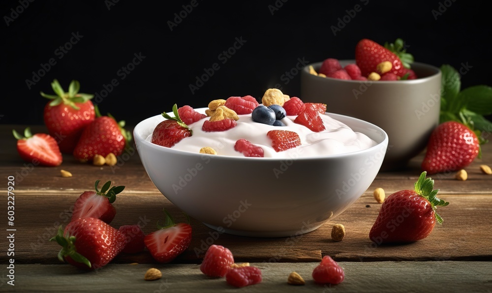 bowl of yogurt with berries and nuts bowl of yogurt with berries and nuts