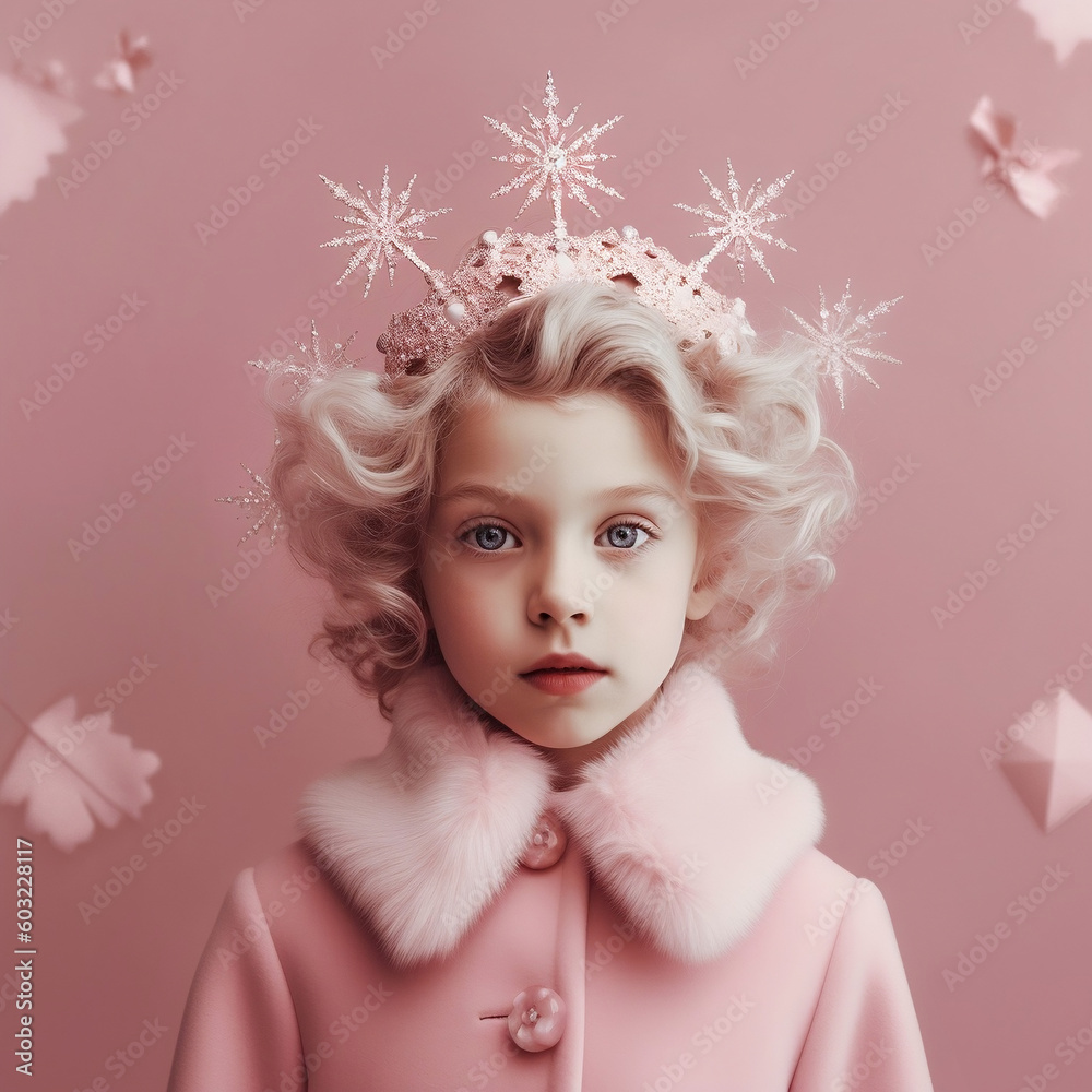 Princess in pink with a snowflake crown. Generative AI Princess in pink with a snowflake crown. Generative AI