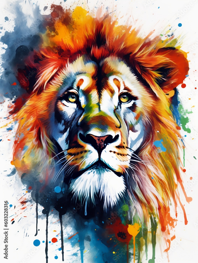 portrait of an abstract colorful lion